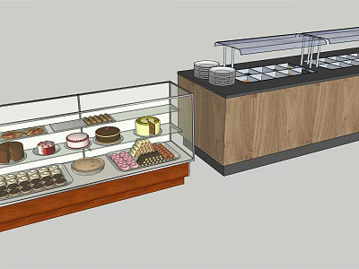 Glass Display Shelves With Wooden Bases For Pastries Cakes And Chocolates 3d model