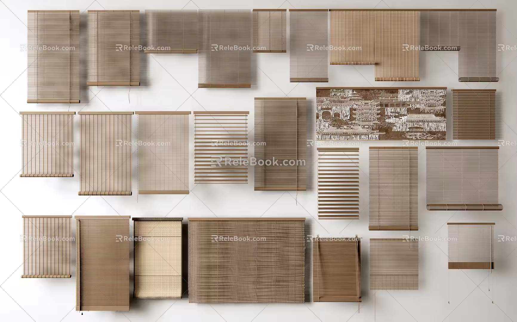 New Chinese-style Bamboo Shutter Roller Shutter Folding Shutter Pull Shutter Venetian Blinds 3d model