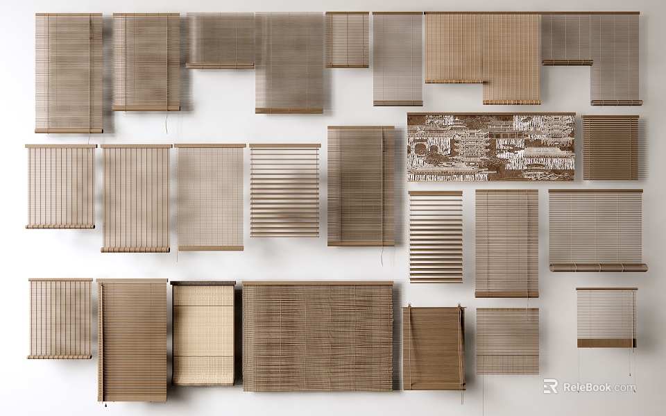 Various Venetian Blinds Designs On Display With Wooden Slats And Neutral Color Options 3d model 