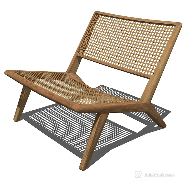 Comfortable Modern Woven Lounge Chair With Wooden Frame And Minimalist Design 3d model 
