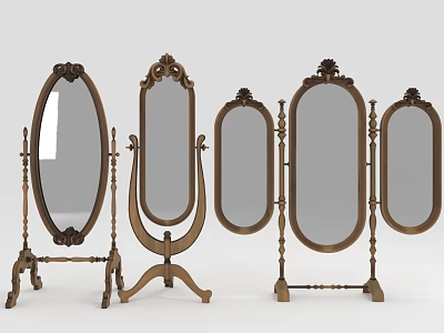 Ornate Brass Floor Mirrors With Carved Details Various Styles For Home 3d model