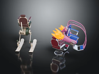 Unique Creative Furniture Chairs With Ski Like Base Flame Decorations And Colorful Frames 3d model