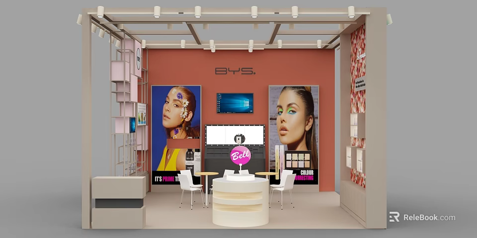 Beauty Specialty Store with Makeup Model Posters Display Shelves and Counter 3d model 