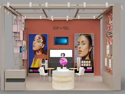 Beauty Specialty Store with Makeup Model Posters Display Shelves and Counter 3d model
