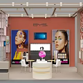 Beauty Specialty Store with Makeup Model Posters Display Shelves and Counter
