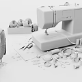 Industrial Sewing Machine With Spools Of Thread Scissors Needles And Fabric 3d model