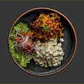 Colorful Food Plate with Fresh Lettuce Red Onion Spicy Minced Meat and Corn Kernels