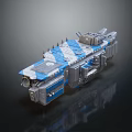 Blue And Gray Sci Fi Spaceship Model With Detailed Modular Sections Engine Parts On Dark Background 3d model