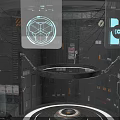 Scientist Interacting With Alien Creature In Space Station Lab With Holographic Rings