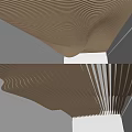 Modern Wavy Strip Ceiling Design With Wooden Texture In Corner Space 3d model