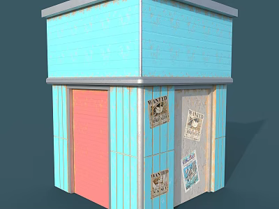Cartoon Scene Of Small Building With Blue Walls Red Door And Poster Decorations 3d model