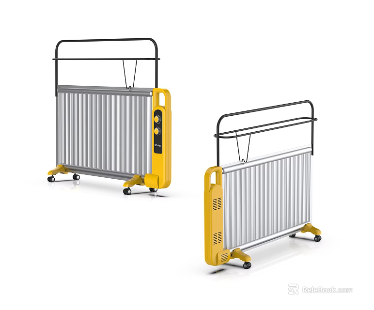 Mobile Safety Barriers With Silver Metal Frames Yellow Control Panels And Wheels 3d model 