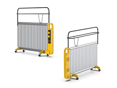 Mobile Safety Barriers With Silver Metal Frames Yellow Control Panels And Wheels 3d model