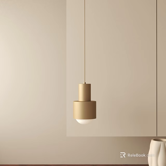 Minimalist Gold Pendant Light With Stacked Cylinder Design In Modern Neutral Interior 3d model 