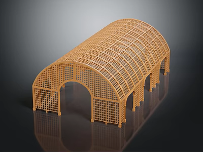 Wooden Arched Pergola Structure With Lattice Design And Support Columns 3d model