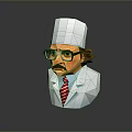 Low Poly Man in White Coat with Glasses Striped Tie and Chef Hat