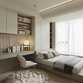 Modern Tatami Bedroom Interior Design With White Cabinets Bookshelves Desk And Chair