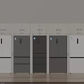 Modern Multiple Model Refrigerators In White And Dark Gray Displayed In A Row 3d model