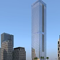 High Rise Hotel Building With Glass Curtain Wall And Urban Entrance Surrounded By Skyscrapers