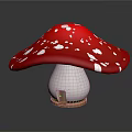 Whimsical Cartoon Scene With Red Mushroom White Spots White Stem And Small House