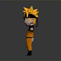 Cartoon Character With Yellow Spiky Hair Headband Orange Outfit And Black Sleeves Arms Outstretched