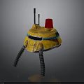 Yellow Sci Fi Robot Probe With Red Siren Light And Three Metal Legs