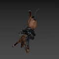 Game Movie Character in Armor Riding Running Brown Horse Holding Spear