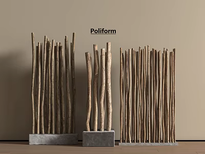 Modern Minimalist Poliform Room Divider With Wooden Sticks And Gray Base 3d model