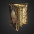 Ancient Open Book With Intricate Cover Patterns Circular Design Hand Drawn Eye And Text