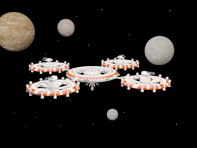Advanced Intelligent Machines With Circular Structures Orbiting Multiple Planets In Outer Space 3d model