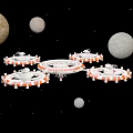 Advanced Intelligent Machines With Circular Structures Orbiting Multiple Planets In Outer Space