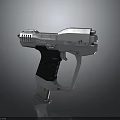Modern Silver Pistol Weapon Design With Black Textured Grip And Metallic Finish