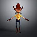 Cartoon Cowboy Character With Red Cowboy Hat Yellow Shirt Blue Pants Brown Boots And Mustache