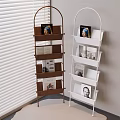 Brown And White Modern Bookshelves With Books And Photo Frames In Room Corner