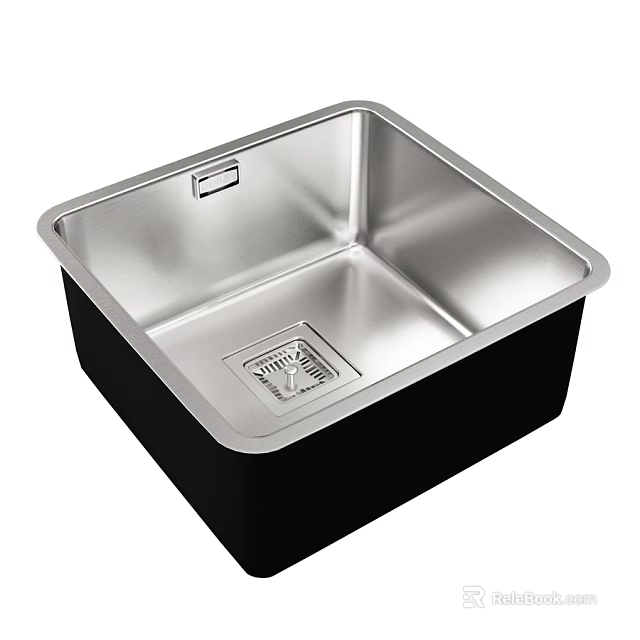 Stainless Steel Kitchen Sink Single Bowl Design With Square Shape And Drain 3d model 