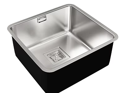 Stainless Steel Kitchen Sink Single Bowl Design With Square Shape And Drain 3d model