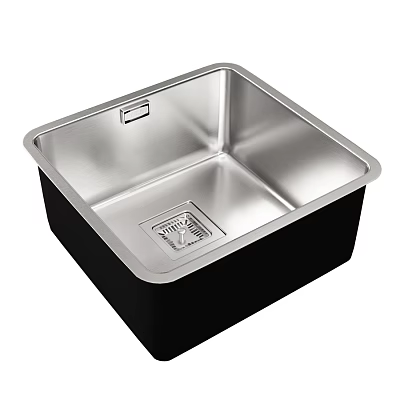 Stainless Steel Kitchen Sink Single Bowl Design With Square Shape And Drain 3d model