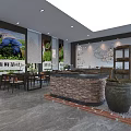 Traditional White Tea Gathering Room With Wooden Display Cabinets Long Table And Chairs