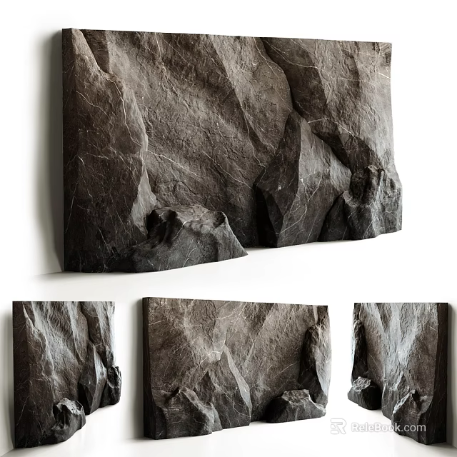 Modern Rock Textured Wall Decor Set With Natural Stone Pattern Design 3d model 