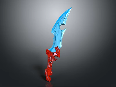 Fantasy Sharp Blue Blade With Red Intricate Handle And Unique Shape 3d model
