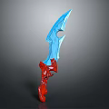 Fantasy Sharp Blue Blade With Red Intricate Handle And Unique Shape
