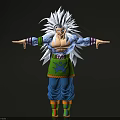Anime Game Character White Spiky Hair Green Vest Blue Pants Green Yellow Boots Open Arms