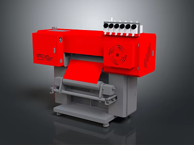 Red Industrial Processing Equipment With Roller Mechanism Control Panel And Base Structure 3d model