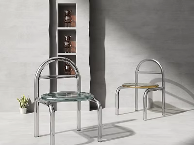Modern Leisure Chairs with Chrome Metal Frames and Transparent Glass Seats in Minimalist Interior 3d model