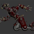Red Sci Fi Mechanical Robot Character In Kneeling Stance With Armor And Gear Details