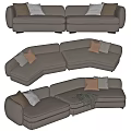 Stylish Light Colored Sectional Sofa With Decorative Pillows And Throw Blanket 3d model
