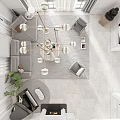 Modern Loft Living Room With Chandelier Gray Sofas Rug And Plants