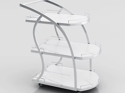 Three Tier White Rolling Cart With Transparent Trays And Metal Frame 3d model