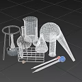 Laboratory Equipment With Ring Stand Beakers Funnel Test Tube Rack And Pipettes