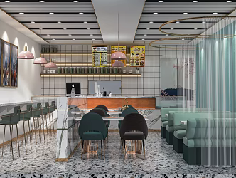 Light Luxury Milk Tea Shop Beverage Shop Dessert Shop Cashier Console Back Kitchen Equipment Leisure Table and Chair Card Seat 3d model